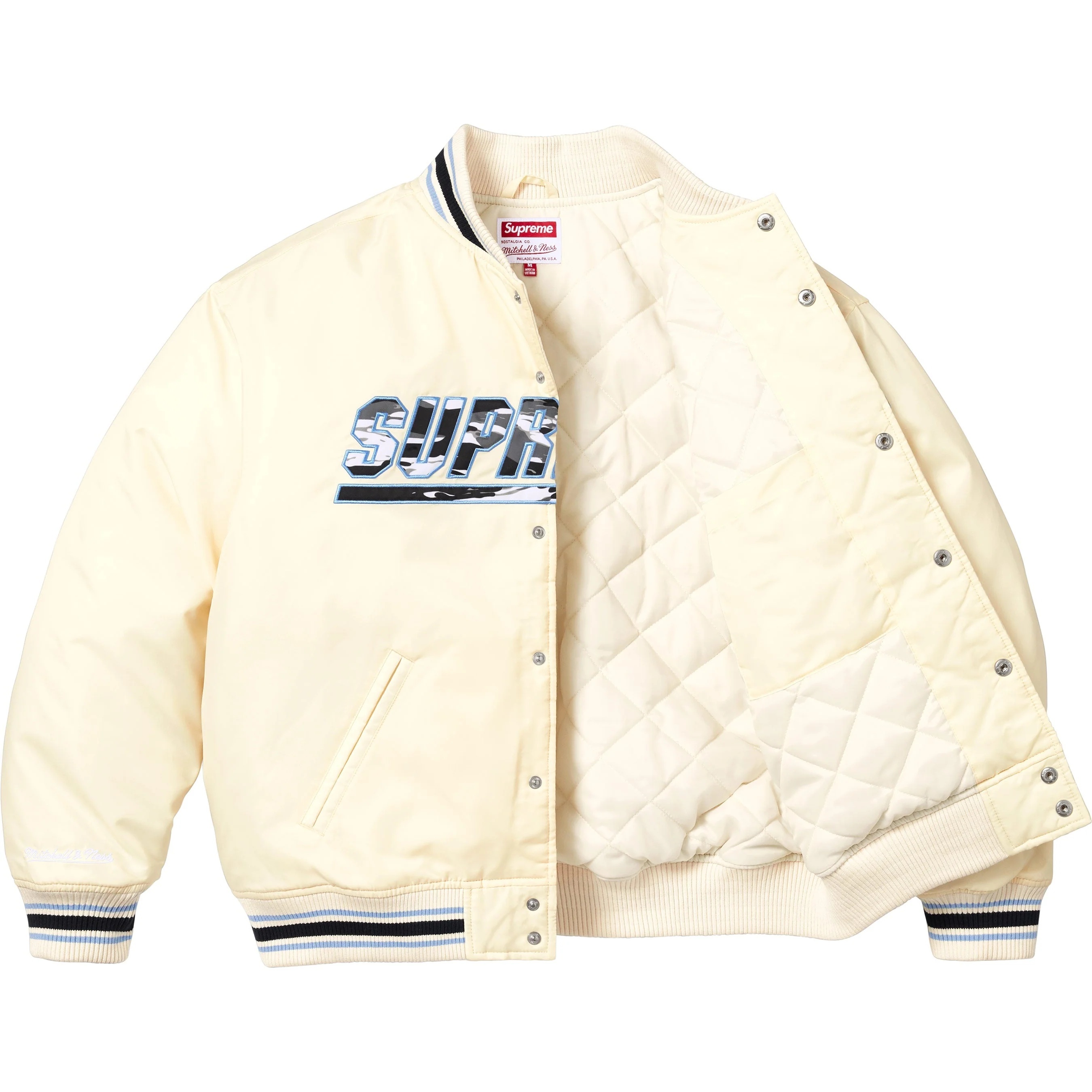 Supreme®/Mitchell & Ness® Camo Logo Varsity Jacket view 7